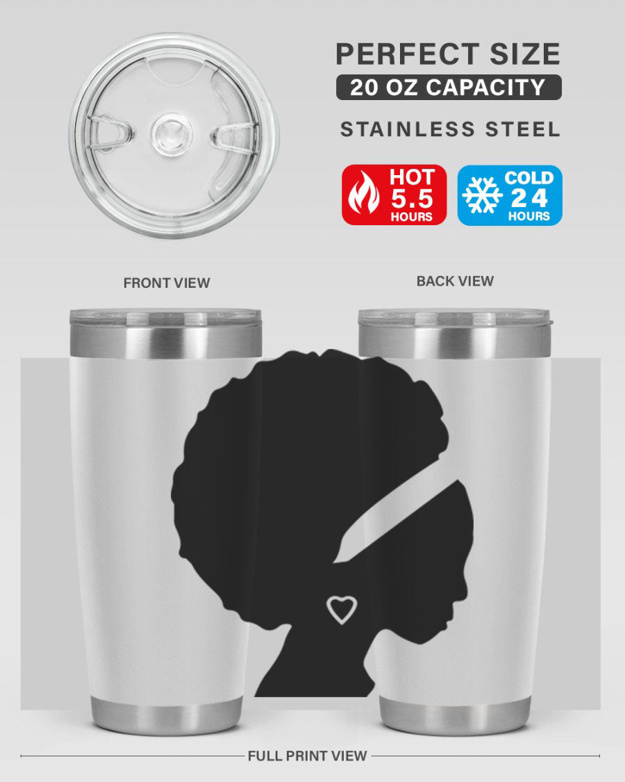 Black Women - Queen 85# Tumbler in 20oz and 30oz sizes, showcasing double wall vacuum stainless steel design with vibrant print.