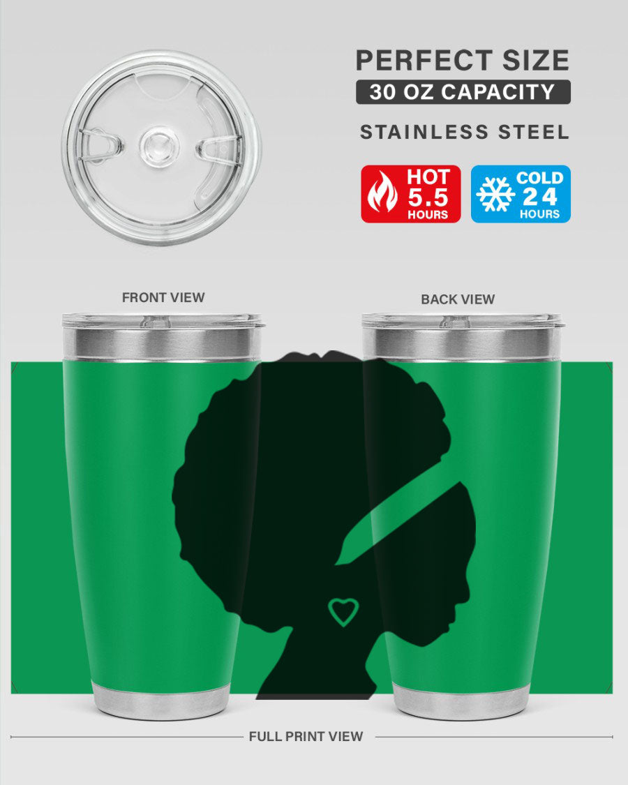 Black Women - Queen 85# Tumbler in 20oz and 30oz sizes, showcasing double wall vacuum stainless steel design with vibrant print.
