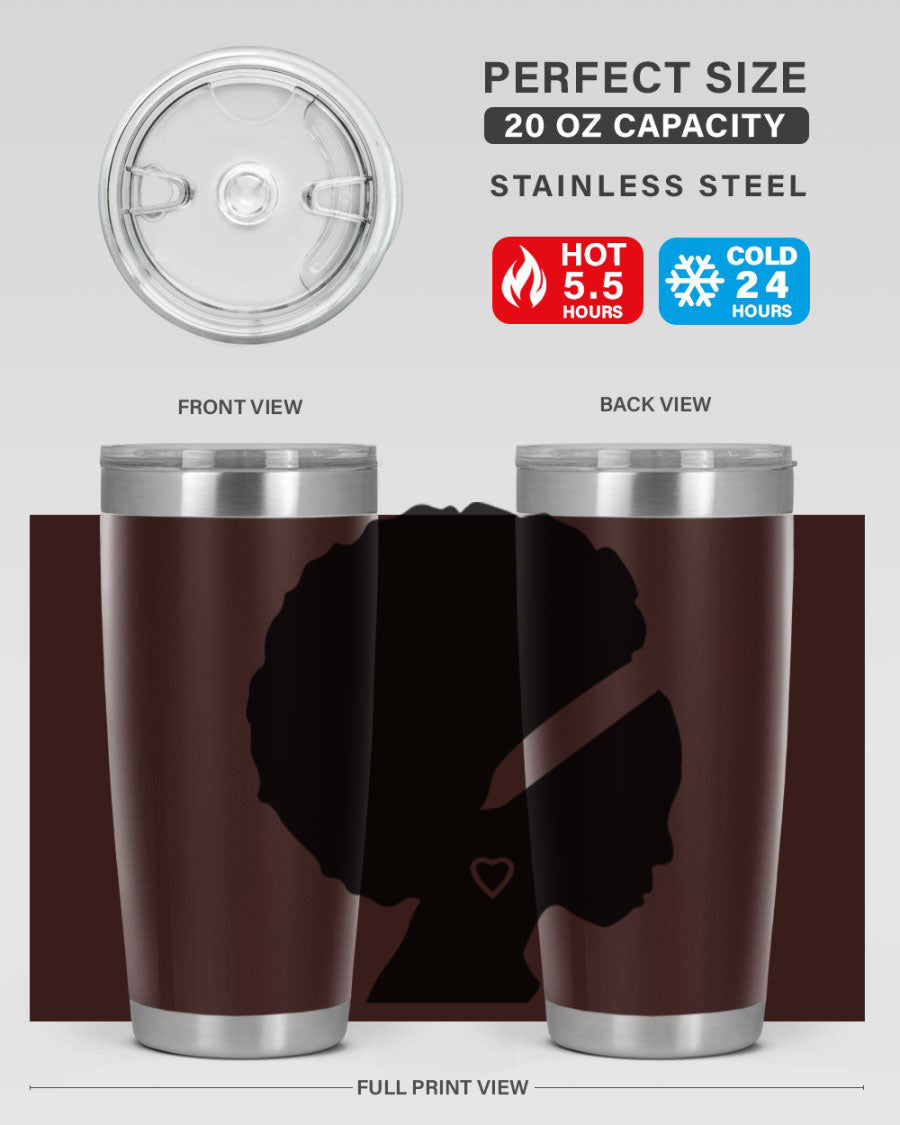 Black Women - Queen 85# Tumbler in 20oz and 30oz sizes, showcasing double wall vacuum stainless steel design with vibrant print.