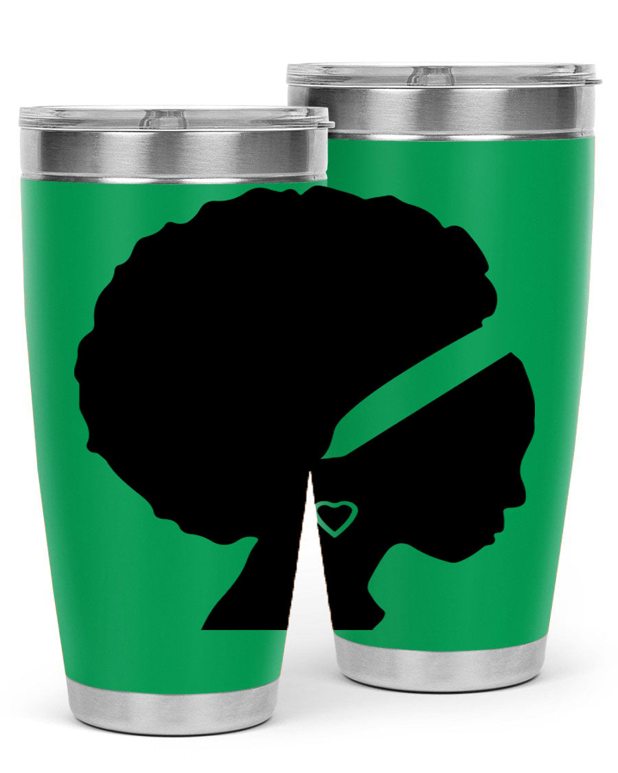 Black Women - Queen 85# Tumbler in 20oz and 30oz sizes, showcasing double wall vacuum stainless steel design with vibrant print.