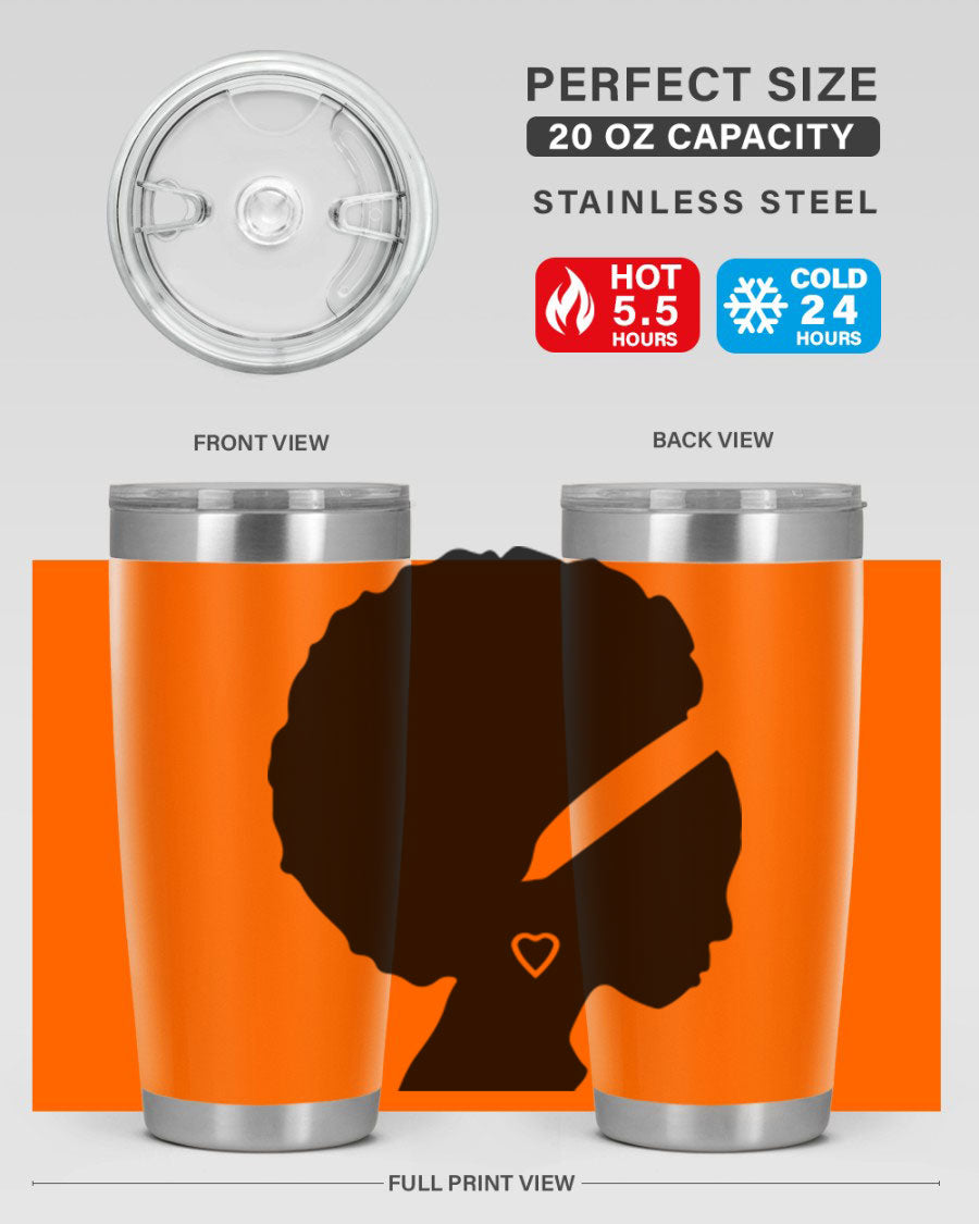 Black Women - Queen 85# Tumbler in 20oz and 30oz sizes, showcasing double wall vacuum stainless steel design with vibrant print.