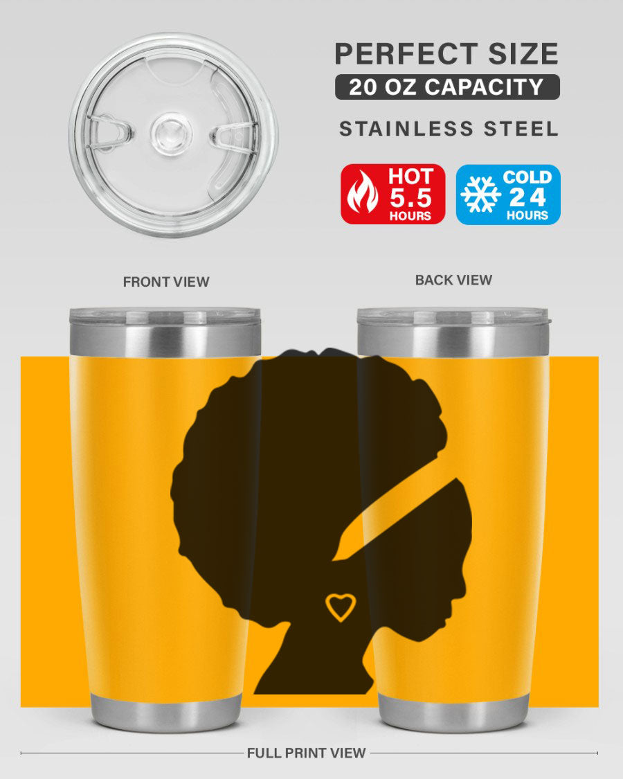Black Women - Queen 85# Tumbler in 20oz and 30oz sizes, showcasing double wall vacuum stainless steel design with vibrant print.