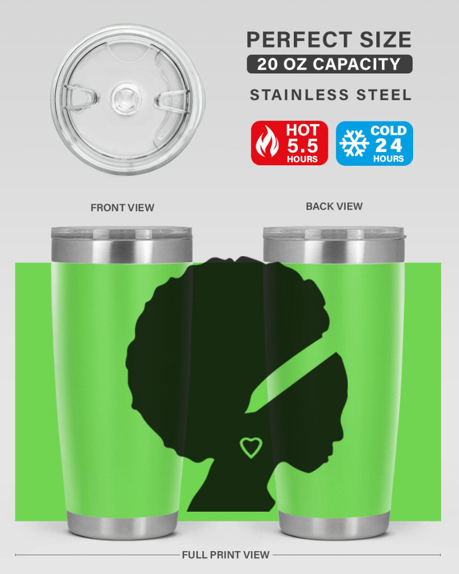 Black Women - Queen 85# Tumbler in 20oz and 30oz sizes, showcasing double wall vacuum stainless steel design with vibrant print.