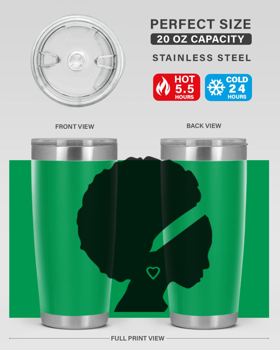 Black Women - Queen 85# Tumbler in 20oz and 30oz sizes, showcasing double wall vacuum stainless steel design with vibrant print.