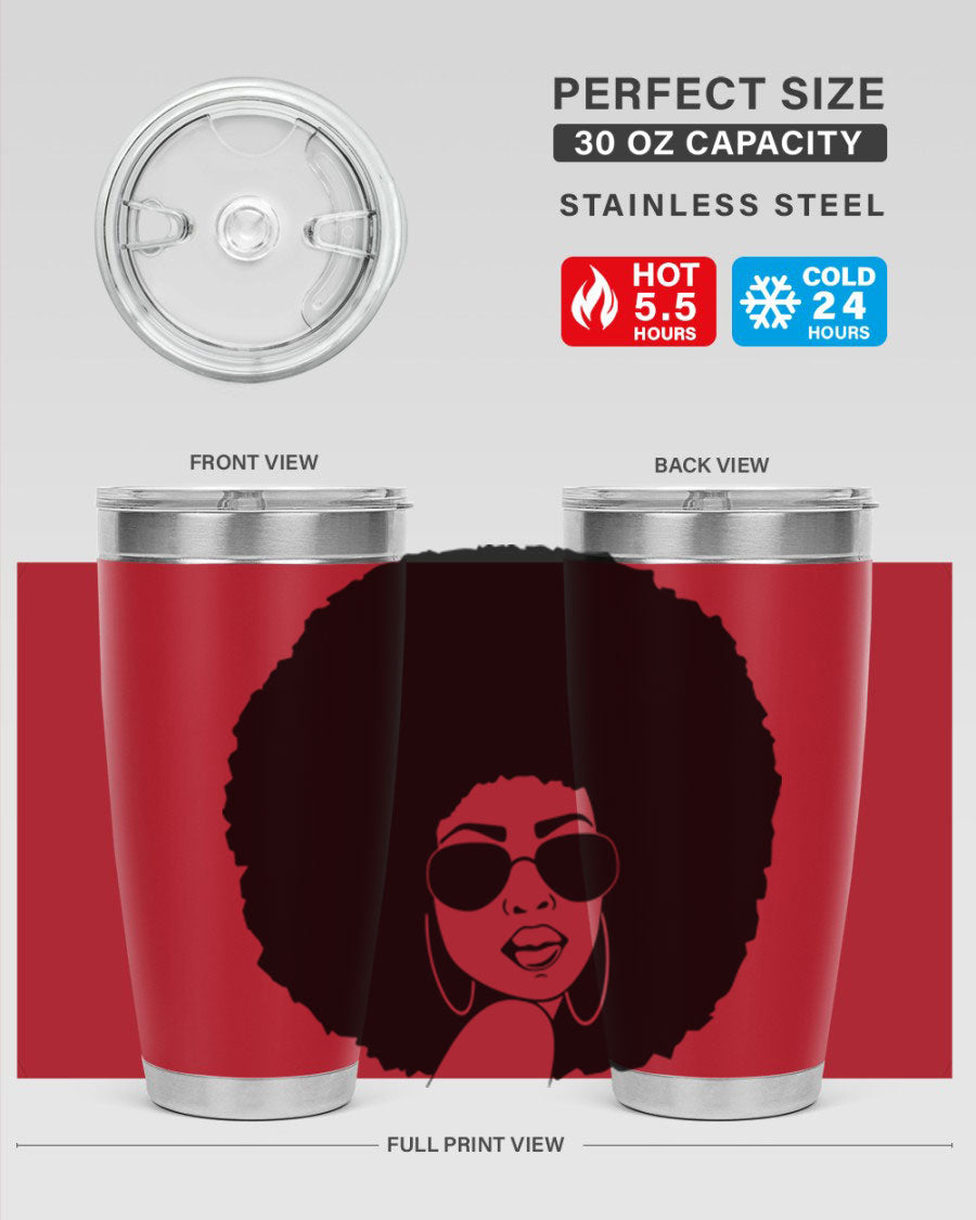Black Women - Queen 89# Tumbler in stainless steel with vibrant design, perfect for hot and cold beverages.