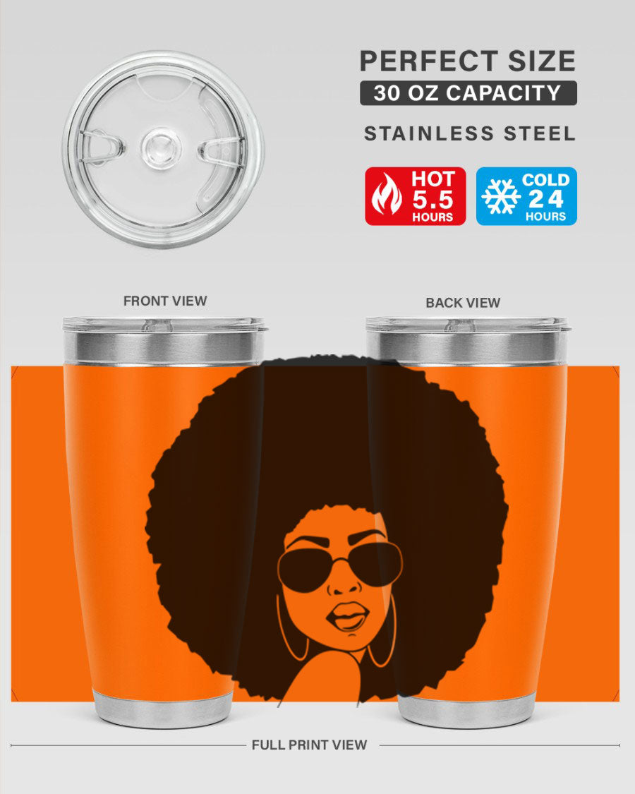 Black Women - Queen 89# Tumbler in stainless steel with vibrant design, perfect for hot and cold beverages.