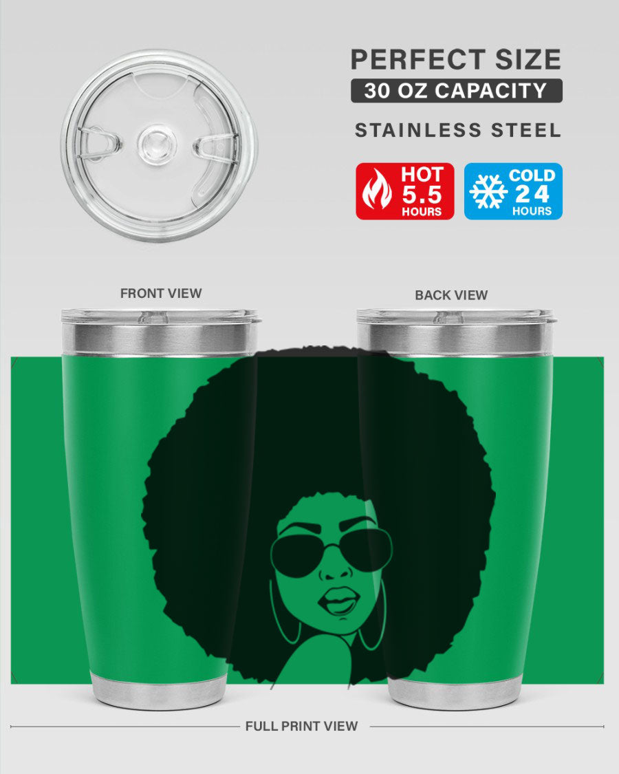 Black Women - Queen 89# Tumbler in stainless steel with vibrant design, perfect for hot and cold beverages.
