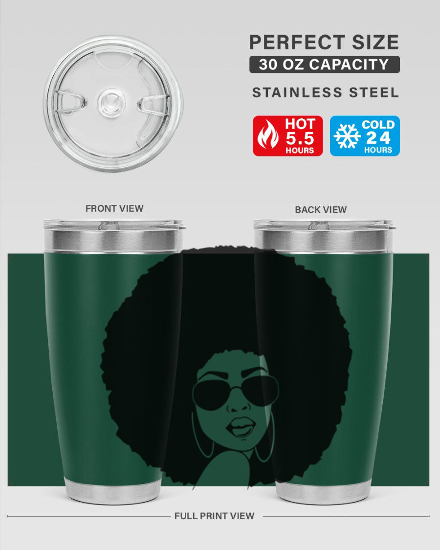 Black Women - Queen 89# Tumbler in stainless steel with vibrant design, perfect for hot and cold beverages.
