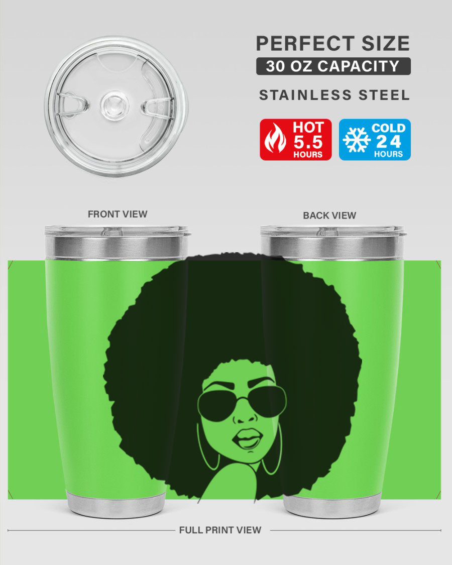 Black Women - Queen 89# Tumbler in stainless steel with vibrant design, perfect for hot and cold beverages.