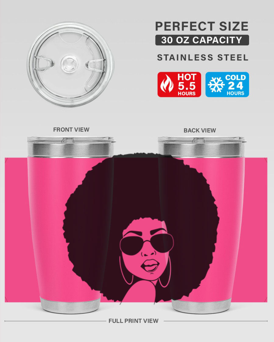 Black Women - Queen 89# Tumbler in stainless steel with vibrant design, perfect for hot and cold beverages.
