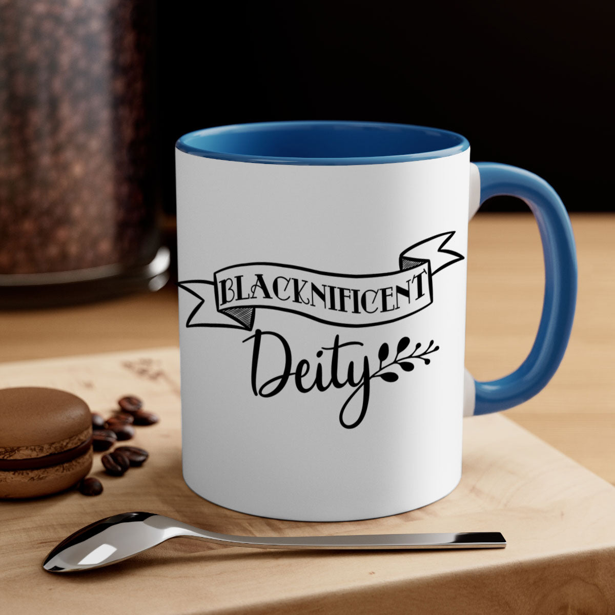 Blacknificent deity Style 48# Mug featuring a glossy finish with a colored handle and interior, available in multiple colors.