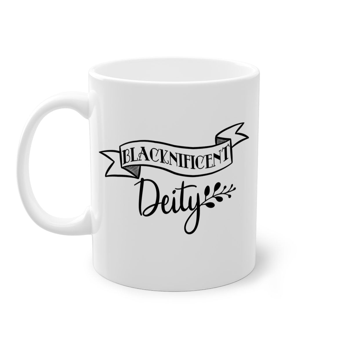 Blacknificent deity Style 48# Mug featuring a glossy finish with a colored handle and interior, available in multiple colors.