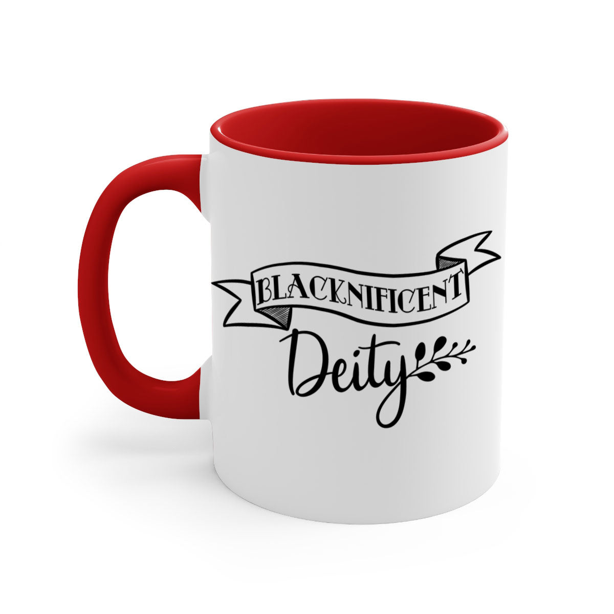 Blacknificent deity Style 48# Mug featuring a glossy finish with a colored handle and interior, available in multiple colors.