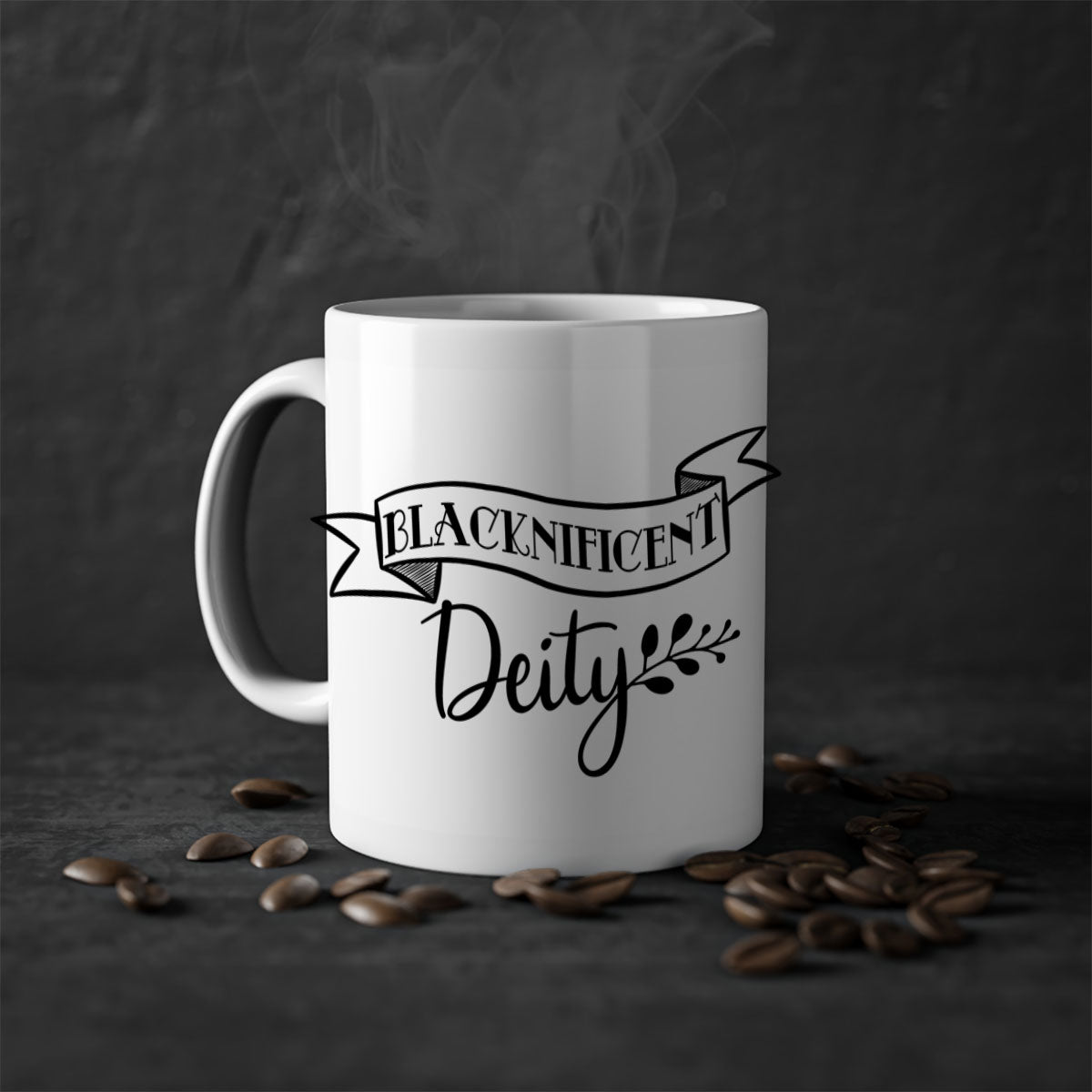 Blacknificent deity Style 48# Mug featuring a glossy finish with a colored handle and interior, available in multiple colors.