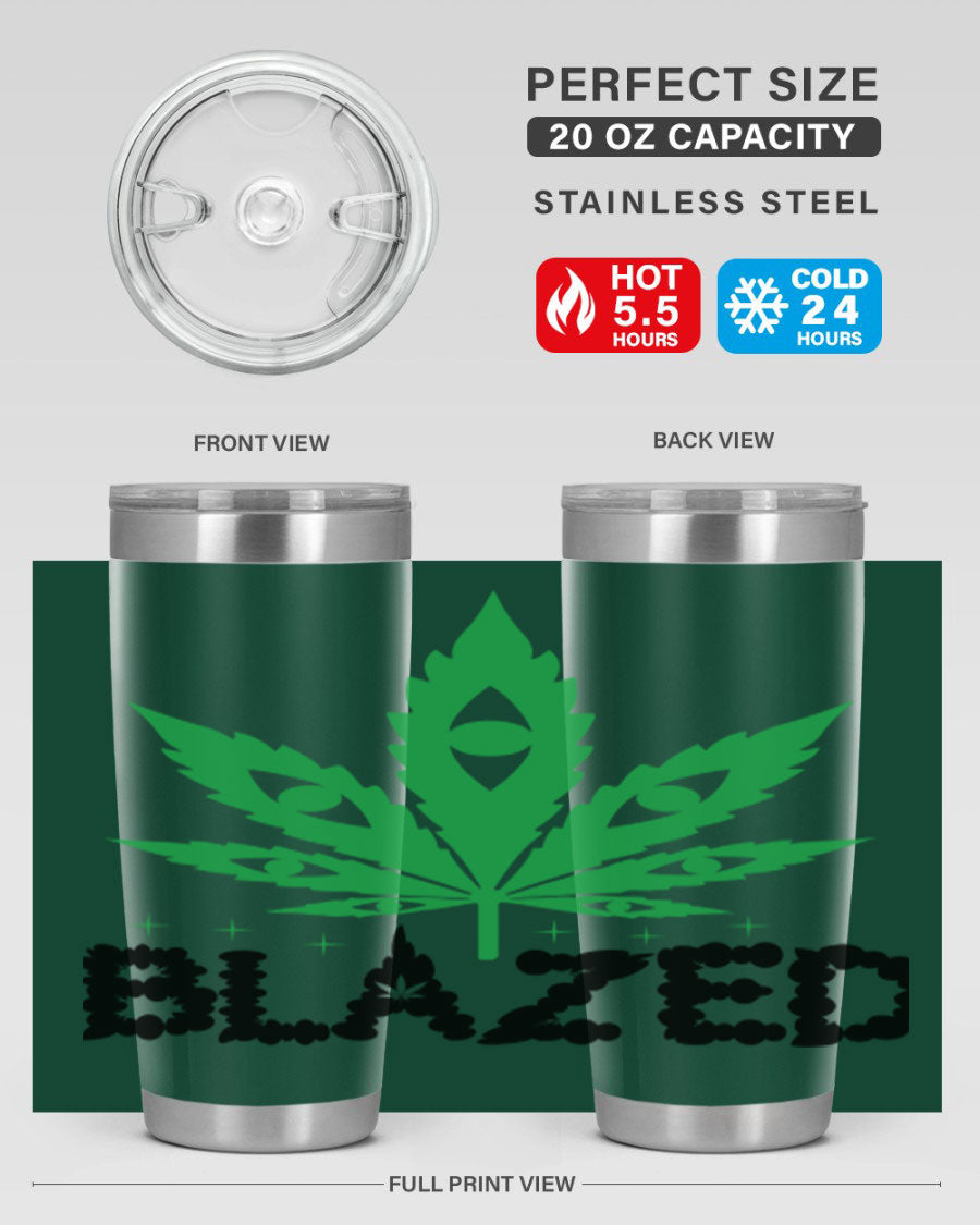 Blazed 16# Marijuana Tumbler, a stylish double wall vacuum stainless steel tumbler with a unique marijuana design.