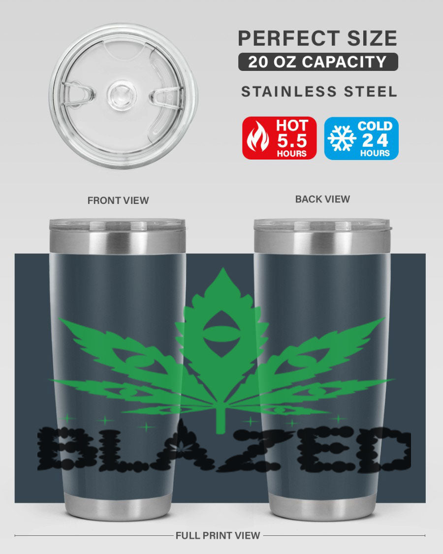 Blazed 16# Marijuana Tumbler, a stylish double wall vacuum stainless steel tumbler with a unique marijuana design.
