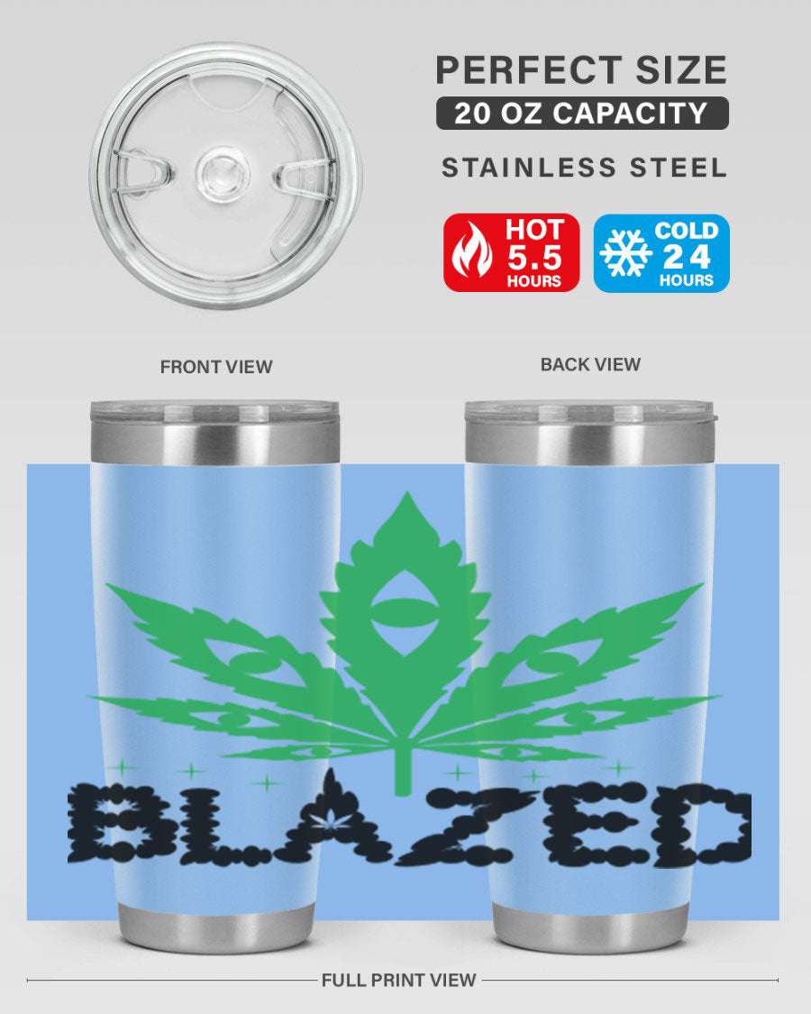 Blazed 16# Marijuana Tumbler, a stylish double wall vacuum stainless steel tumbler with a unique marijuana design.