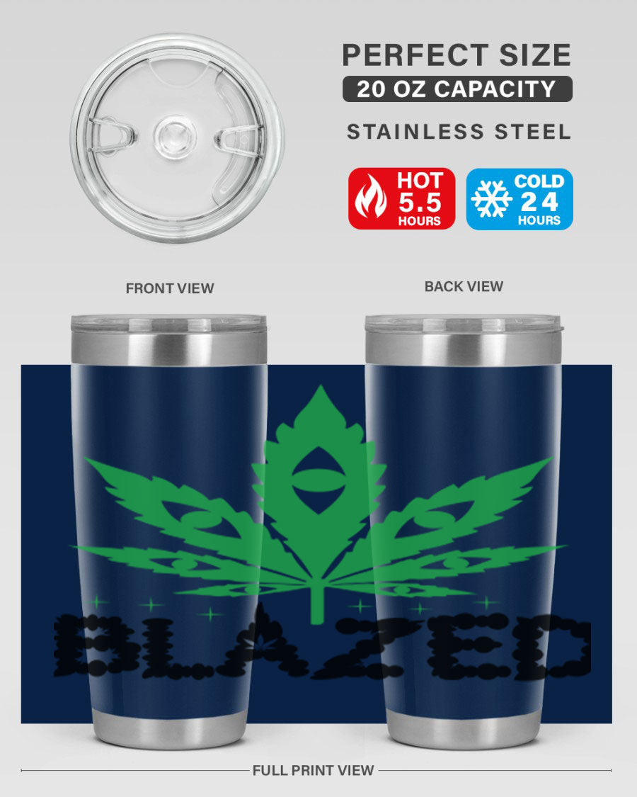 Blazed 16# Marijuana Tumbler, a stylish double wall vacuum stainless steel tumbler with a unique marijuana design.