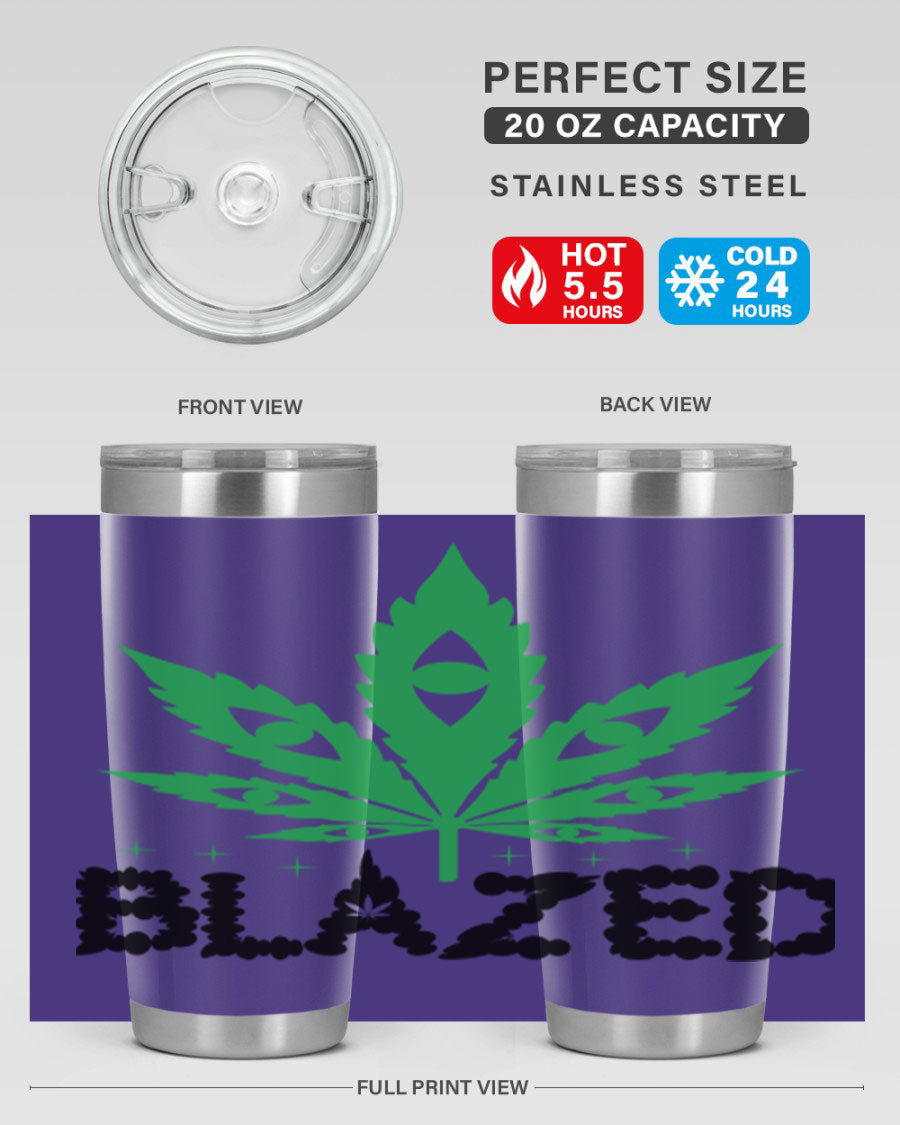 Blazed 16# Marijuana Tumbler, a stylish double wall vacuum stainless steel tumbler with a unique marijuana design.