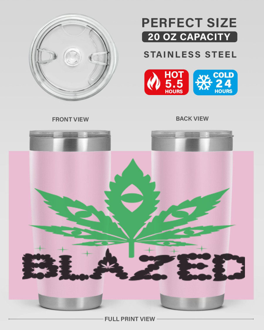 Blazed 16# Marijuana Tumbler, a stylish double wall vacuum stainless steel tumbler with a unique marijuana design.