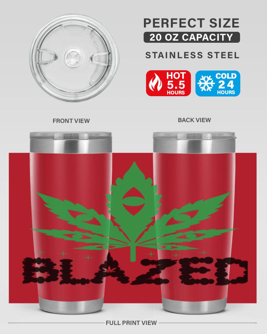Blazed 16# Marijuana Tumbler, a stylish double wall vacuum stainless steel tumbler with a unique marijuana design.