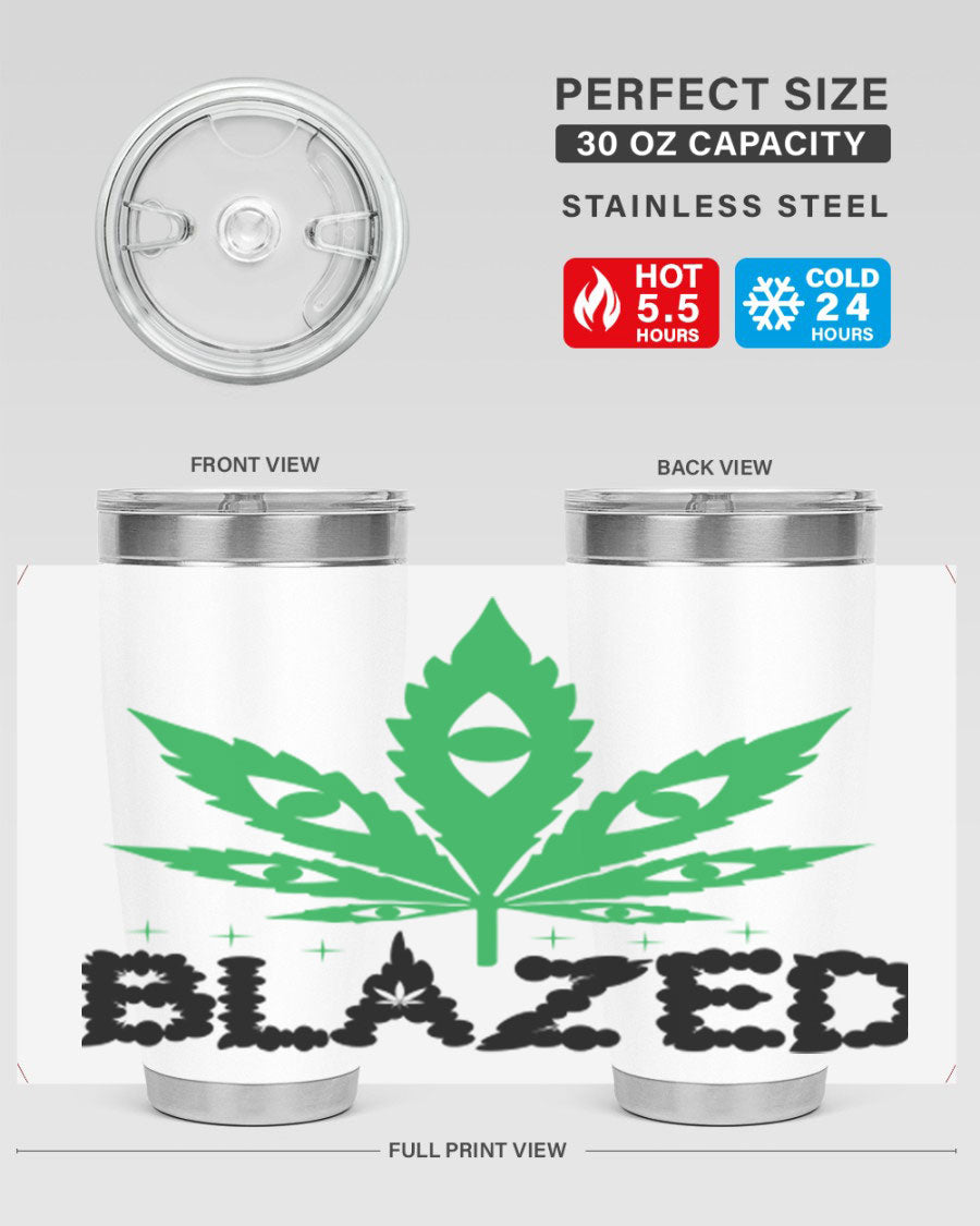 Blazed 16# Marijuana Tumbler, a stylish double wall vacuum stainless steel tumbler with a unique marijuana design.