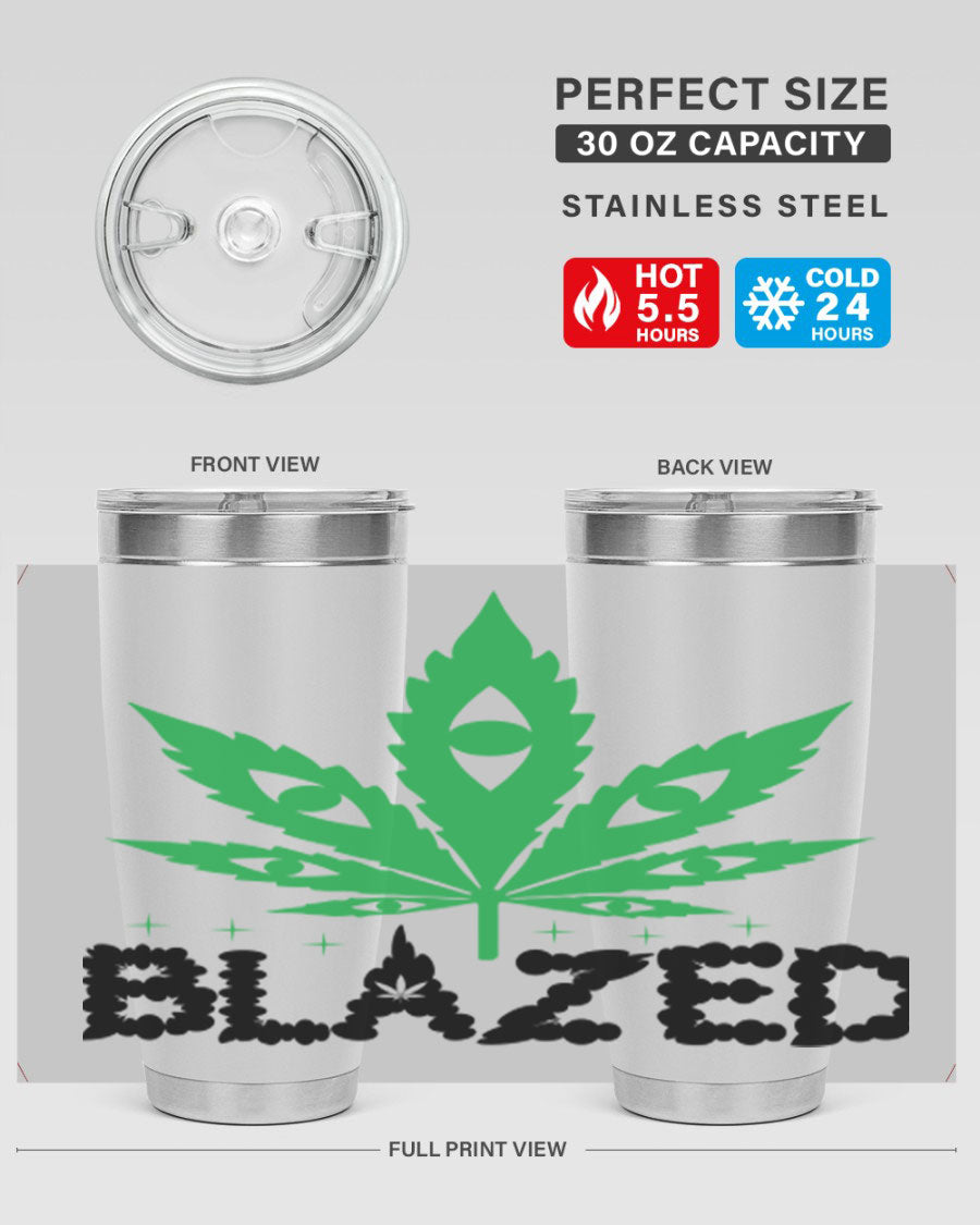 Blazed 16# Marijuana Tumbler, a stylish double wall vacuum stainless steel tumbler with a unique marijuana design.