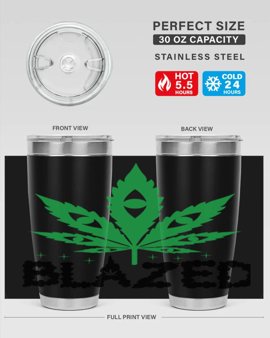 Blazed 16# Marijuana Tumbler, a stylish double wall vacuum stainless steel tumbler with a unique marijuana design.