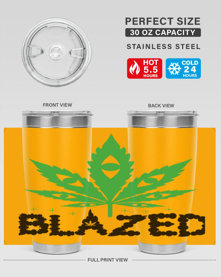 Blazed 16# Marijuana Tumbler, a stylish double wall vacuum stainless steel tumbler with a unique marijuana design.