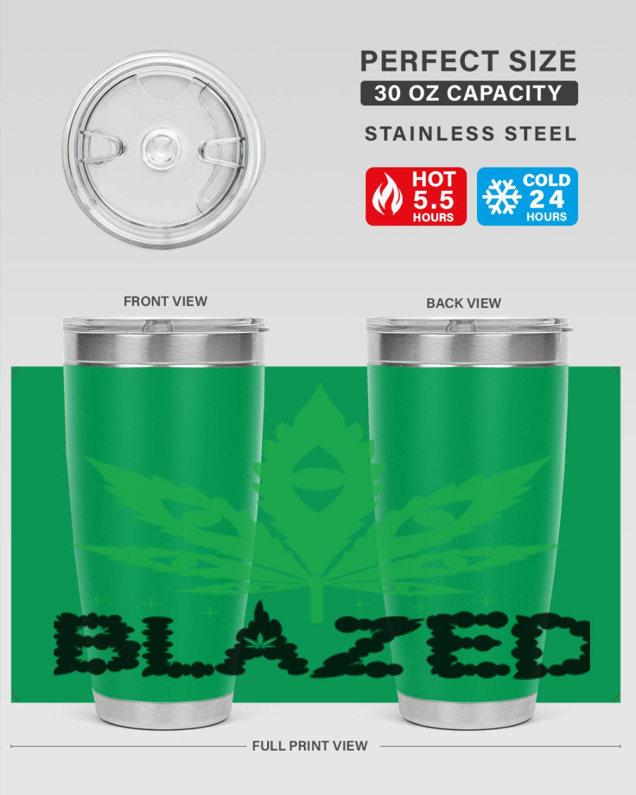 Blazed 16# Marijuana Tumbler, a stylish double wall vacuum stainless steel tumbler with a unique marijuana design.