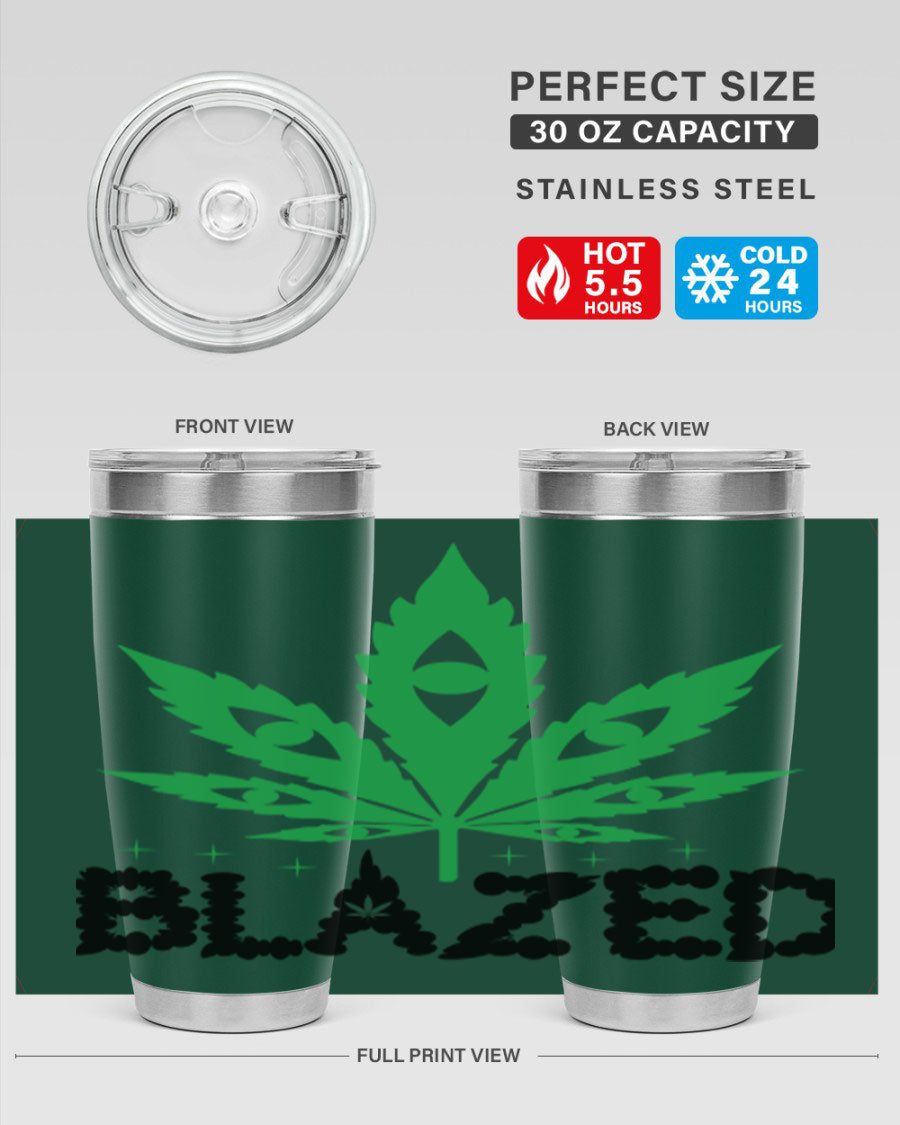 Blazed 16# Marijuana Tumbler, a stylish double wall vacuum stainless steel tumbler with a unique marijuana design.