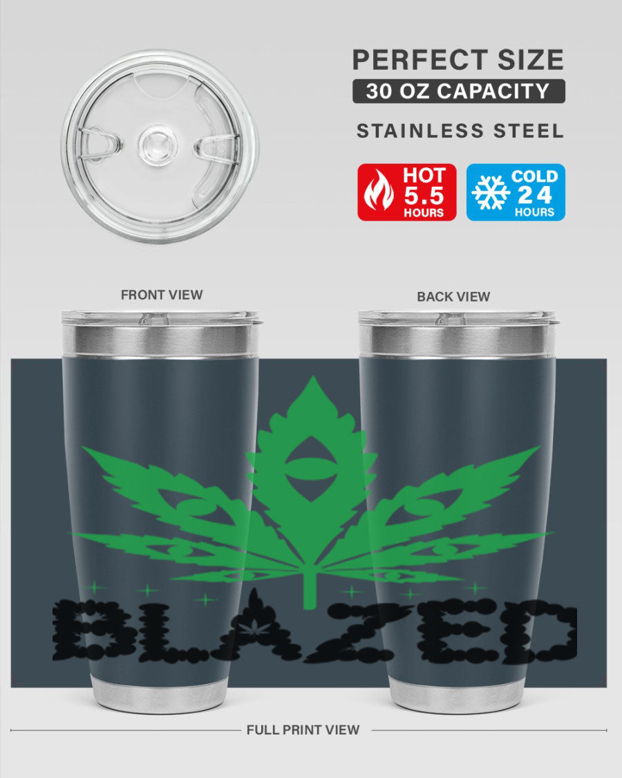 Blazed 16# Marijuana Tumbler, a stylish double wall vacuum stainless steel tumbler with a unique marijuana design.