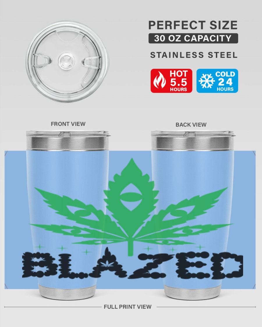 Blazed 16# Marijuana Tumbler, a stylish double wall vacuum stainless steel tumbler with a unique marijuana design.