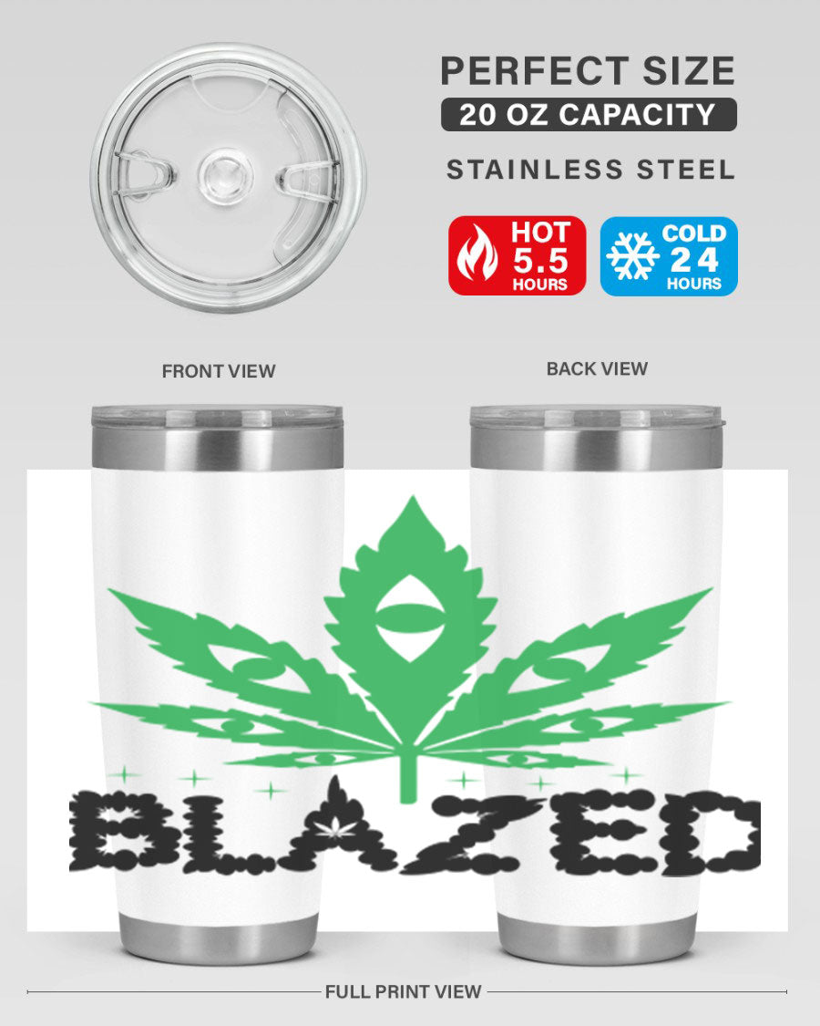 Blazed 16# Marijuana Tumbler, a stylish double wall vacuum stainless steel tumbler with a unique marijuana design.