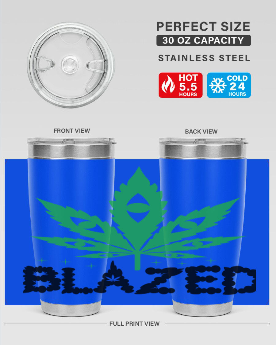 Blazed 16# Marijuana Tumbler, a stylish double wall vacuum stainless steel tumbler with a unique marijuana design.