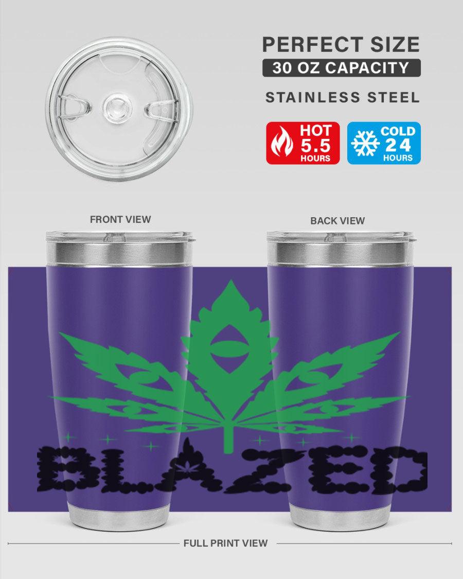 Blazed 16# Marijuana Tumbler, a stylish double wall vacuum stainless steel tumbler with a unique marijuana design.