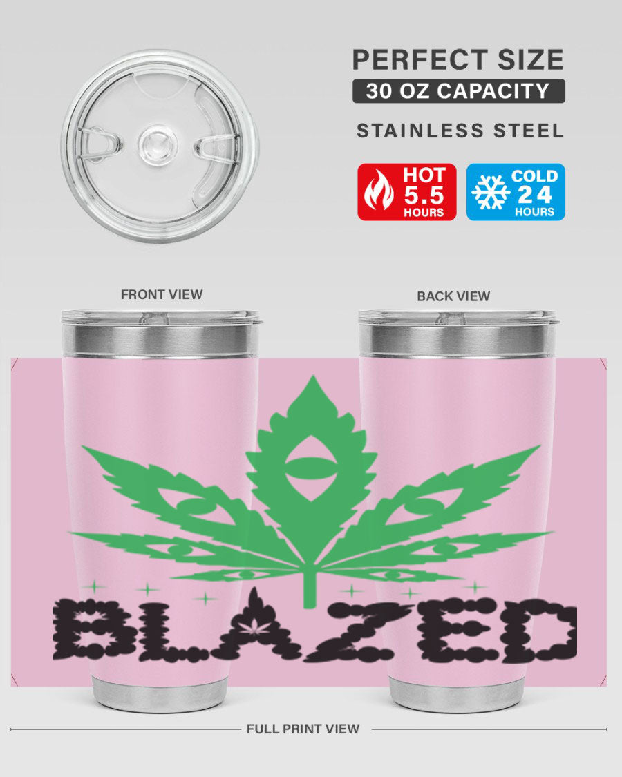 Blazed 16# Marijuana Tumbler, a stylish double wall vacuum stainless steel tumbler with a unique marijuana design.