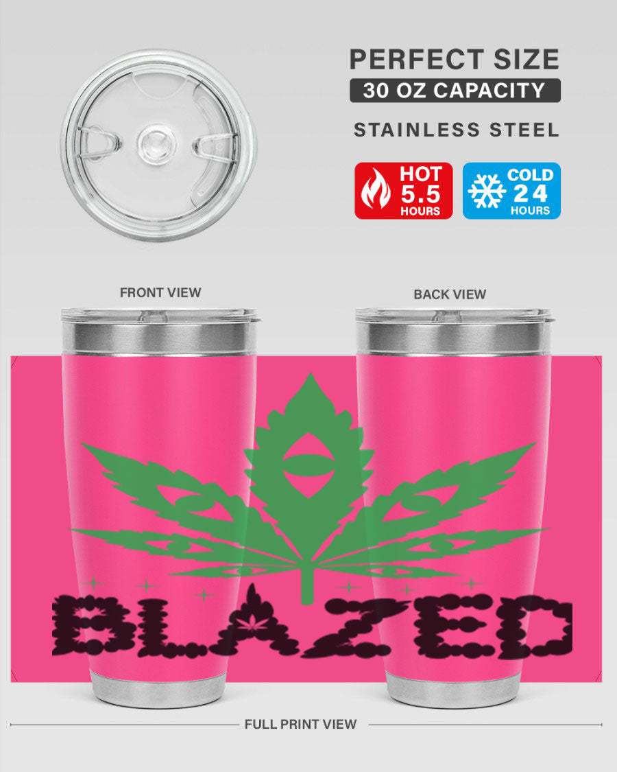Blazed 16# Marijuana Tumbler, a stylish double wall vacuum stainless steel tumbler with a unique marijuana design.