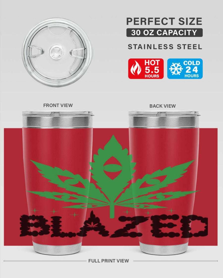 Blazed 16# Marijuana Tumbler, a stylish double wall vacuum stainless steel tumbler with a unique marijuana design.