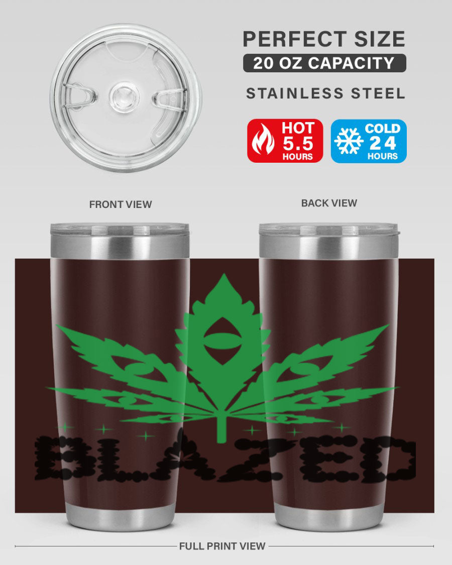 Blazed 16# Marijuana Tumbler, a stylish double wall vacuum stainless steel tumbler with a unique marijuana design.
