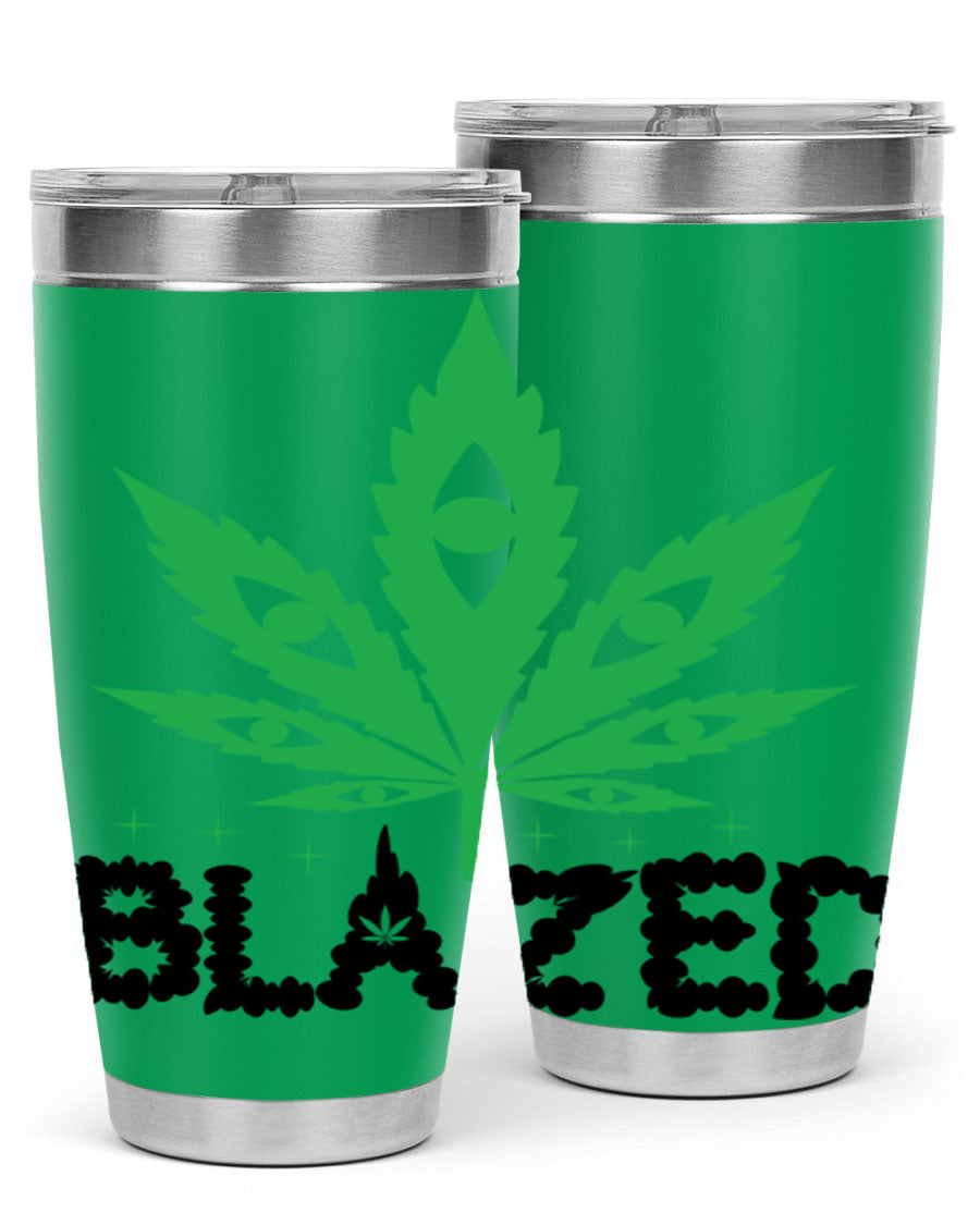 Blazed 16# Marijuana Tumbler, a stylish double wall vacuum stainless steel tumbler with a unique marijuana design.