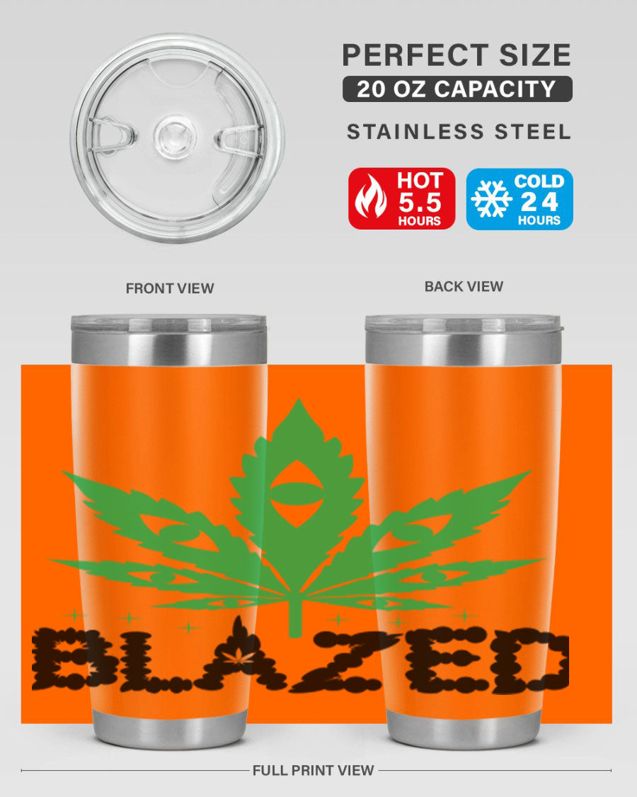 Blazed 16# Marijuana Tumbler, a stylish double wall vacuum stainless steel tumbler with a unique marijuana design.