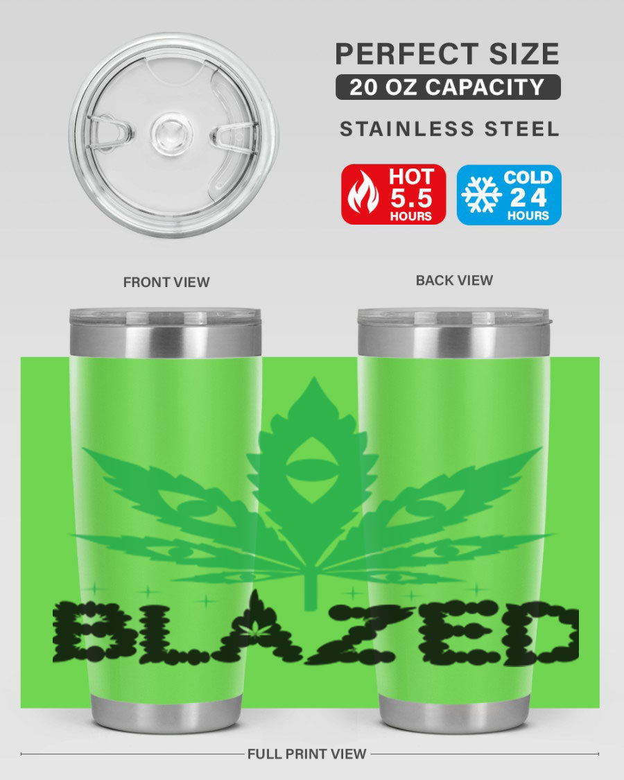 Blazed 16# Marijuana Tumbler, a stylish double wall vacuum stainless steel tumbler with a unique marijuana design.