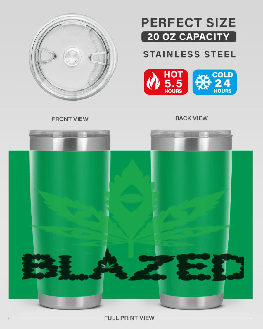 Blazed 16# Marijuana Tumbler, a stylish double wall vacuum stainless steel tumbler with a unique marijuana design.