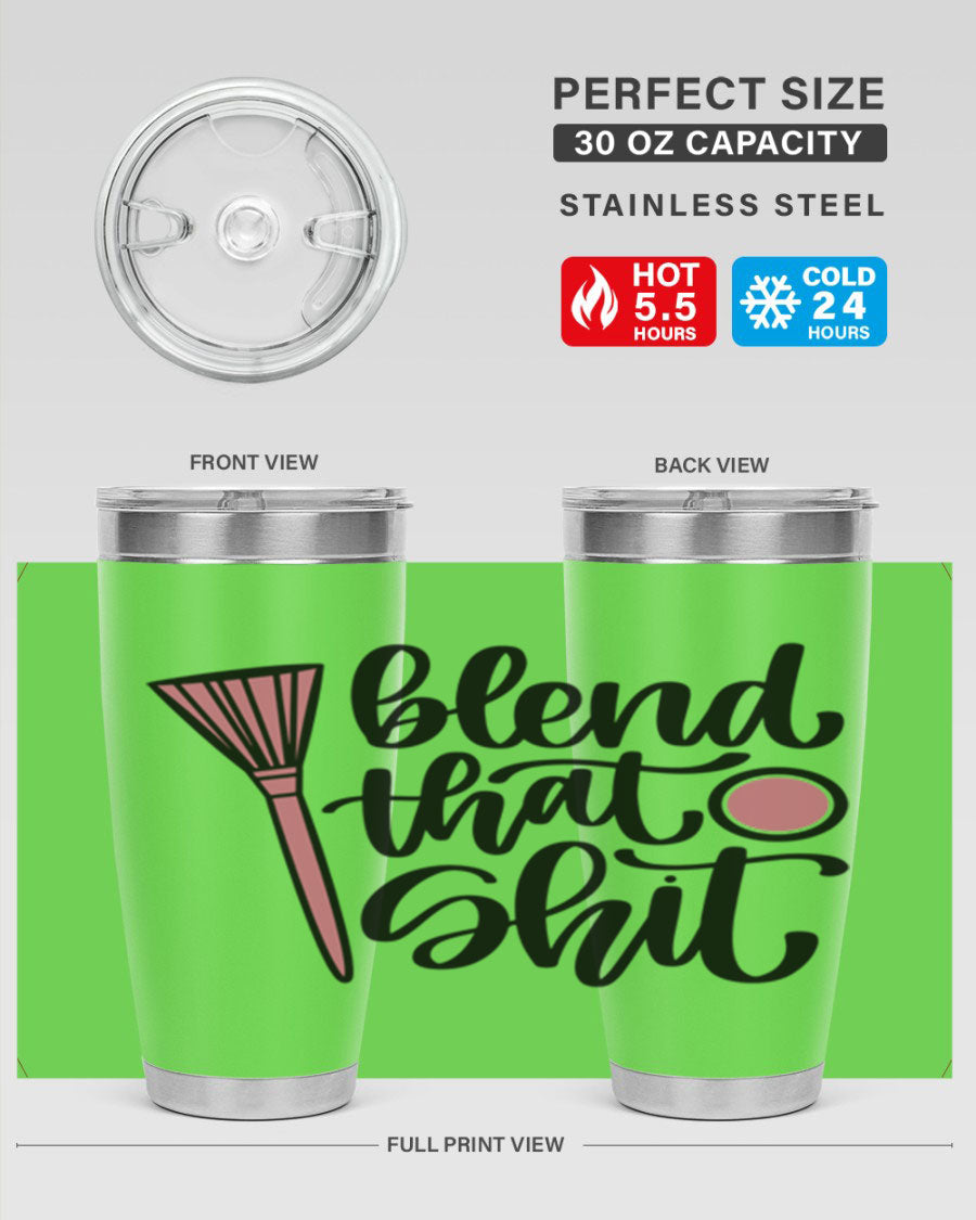 Blend That Shit Style 131# Tumbler in stainless steel with a sleek design, showcasing its double wall vacuum insulation and drink-thru lid.