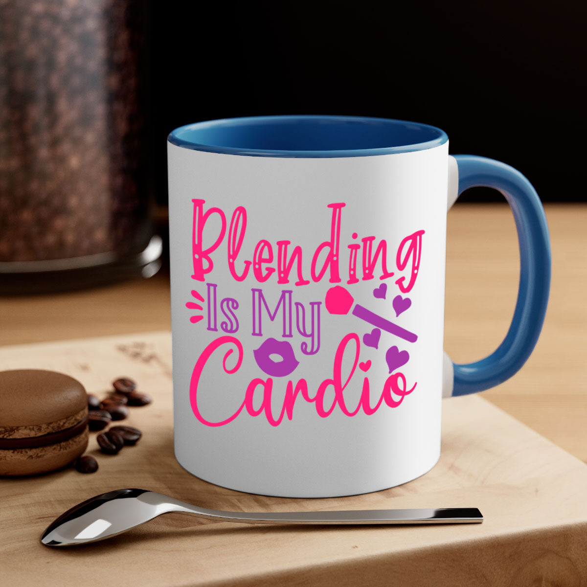 Blending Is My Cardio Style 247# Mug featuring a two-tone design with a colored handle and glossy finish, available in multiple colors.