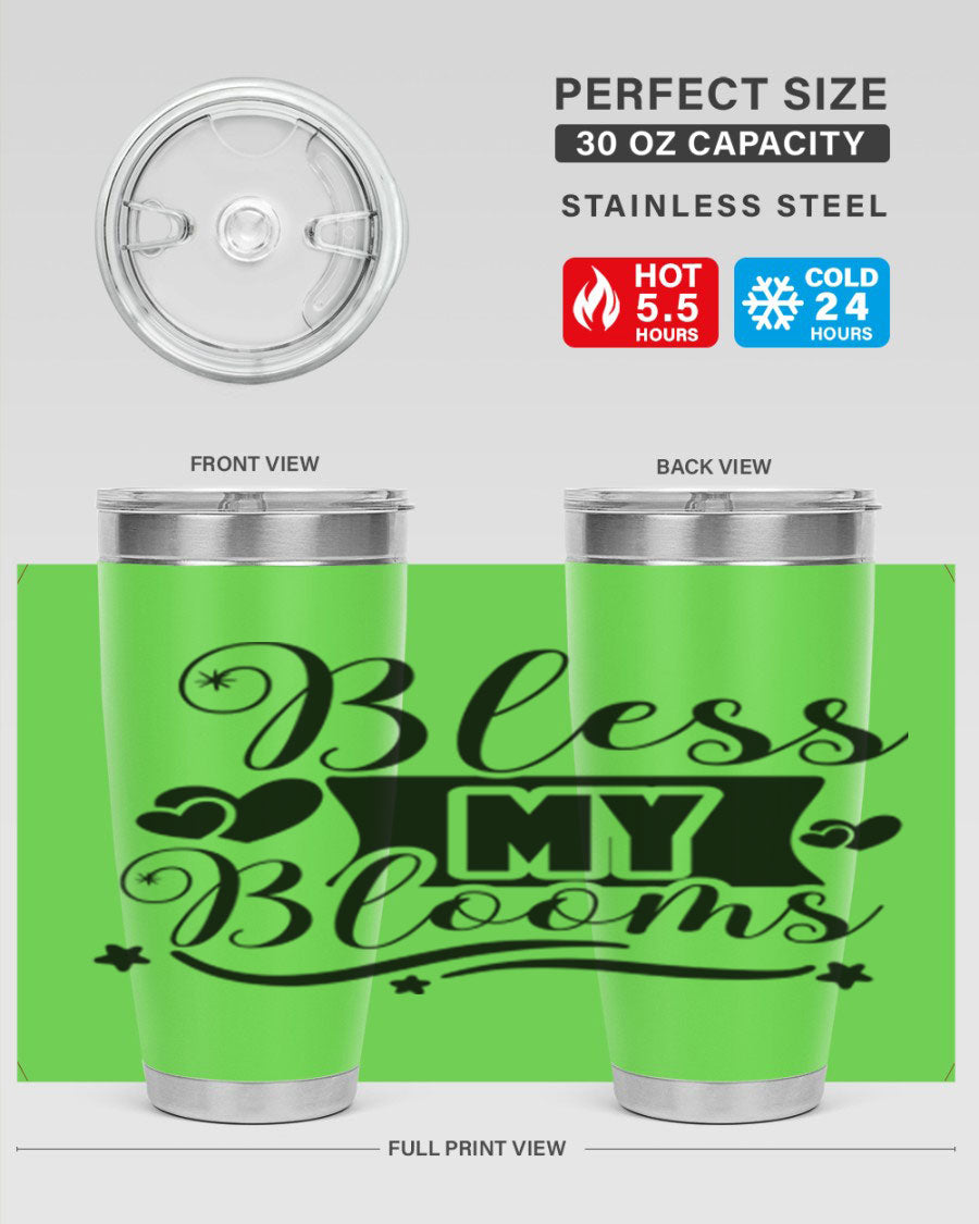 Bless My Blooms 20oz Tumbler made of stainless steel with floral design, featuring a drink-thru lid.