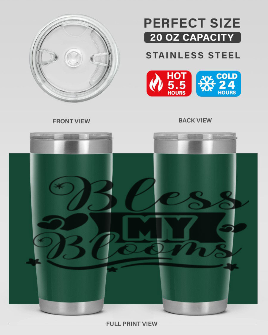 Bless My Blooms 20oz Tumbler made of stainless steel with floral design, featuring a drink-thru lid.