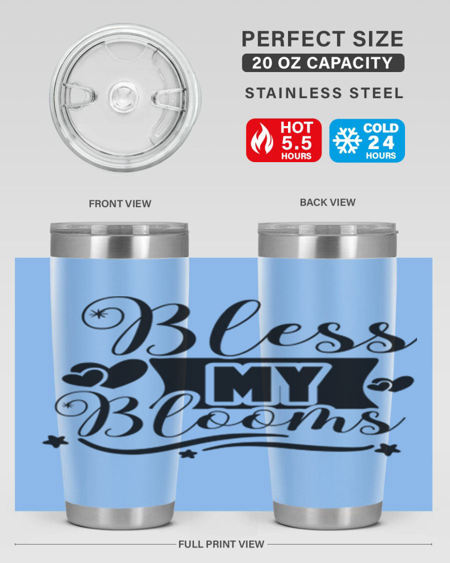 Bless My Blooms 20oz Tumbler made of stainless steel with floral design, featuring a drink-thru lid.