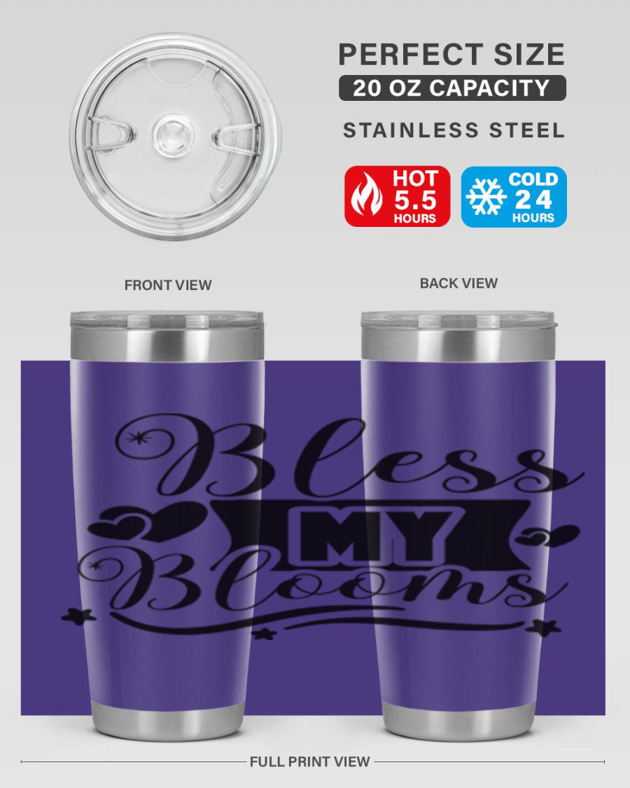 Bless My Blooms 20oz Tumbler made of stainless steel with floral design, featuring a drink-thru lid.